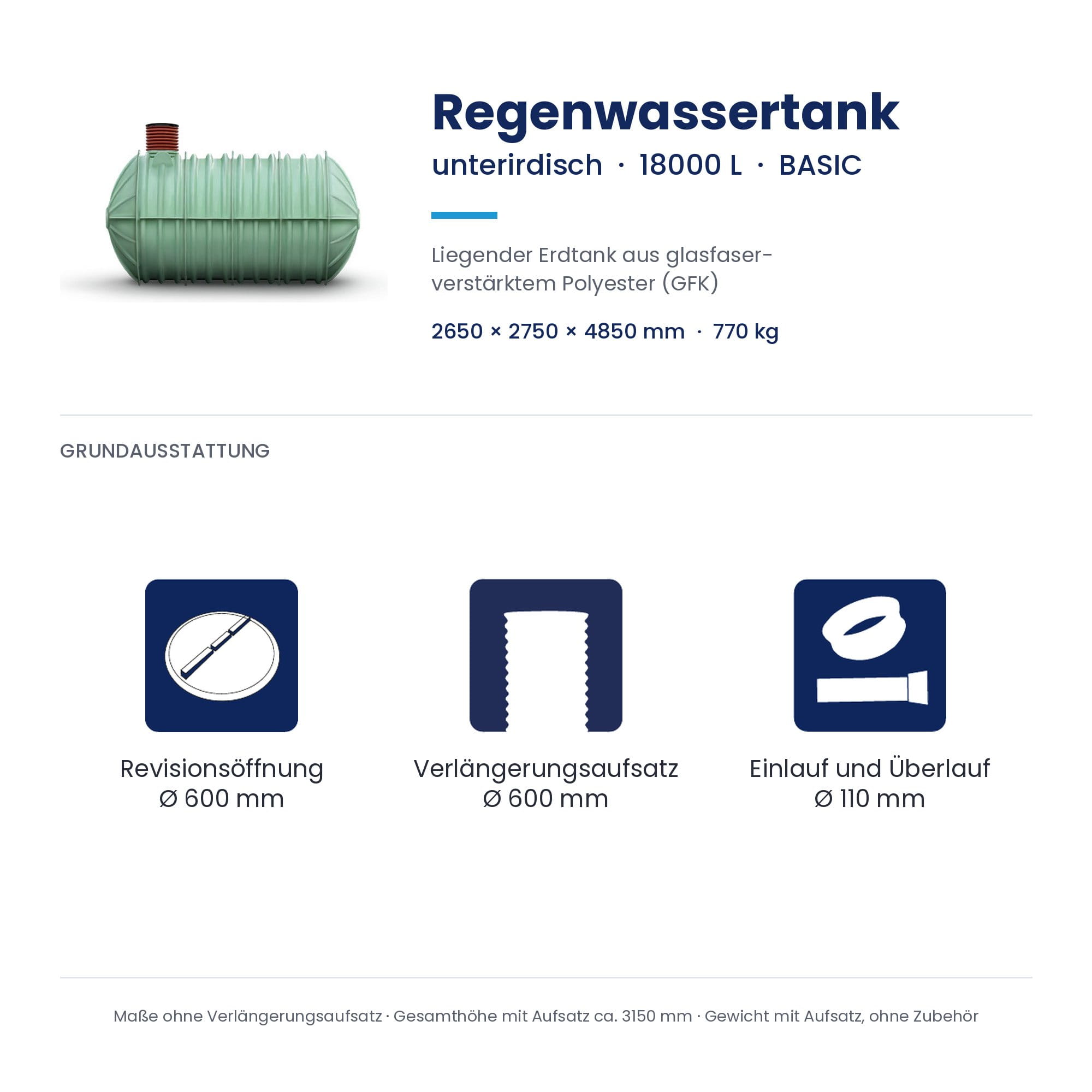 Regenwassertank, Erdtank, Glasfaser-Polyester, GFK, 18000 L