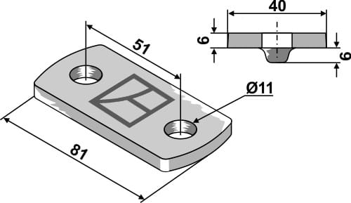 Harrow tines, mounting plate for 40x40 frame