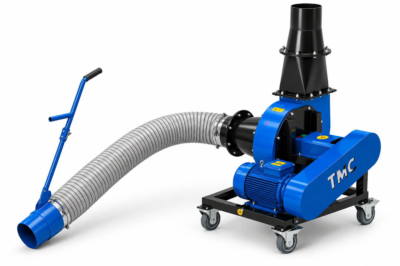 Industrieller Staubsammler, Blaue Maschine, Schlauchanschluss, Motorbetriebener Gebläse, TMC-System