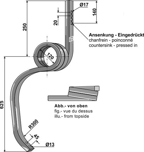 BL10.4741 Spurlockererzinken rechts - 875x30x30mm
