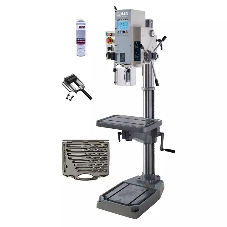 Elmag Getriebe Säulenbohrmaschine 1.200/900 W, 8 Drehzahlen und automatischem Pinolenvorschub