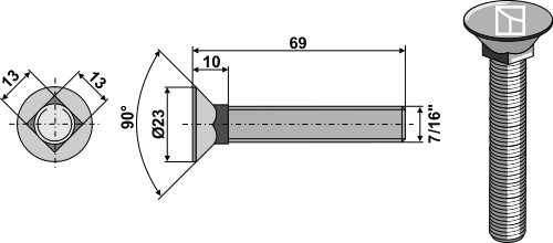 Plough screw 7/16"x69