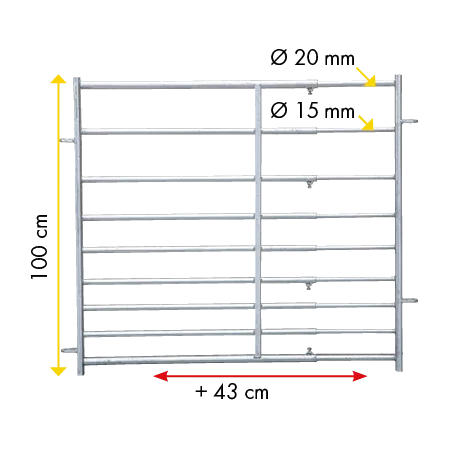 Patura Abtrennung für Schafe, Höhe 1,00 m - Länge: 0,94 - 1,37 m, verstellbar
