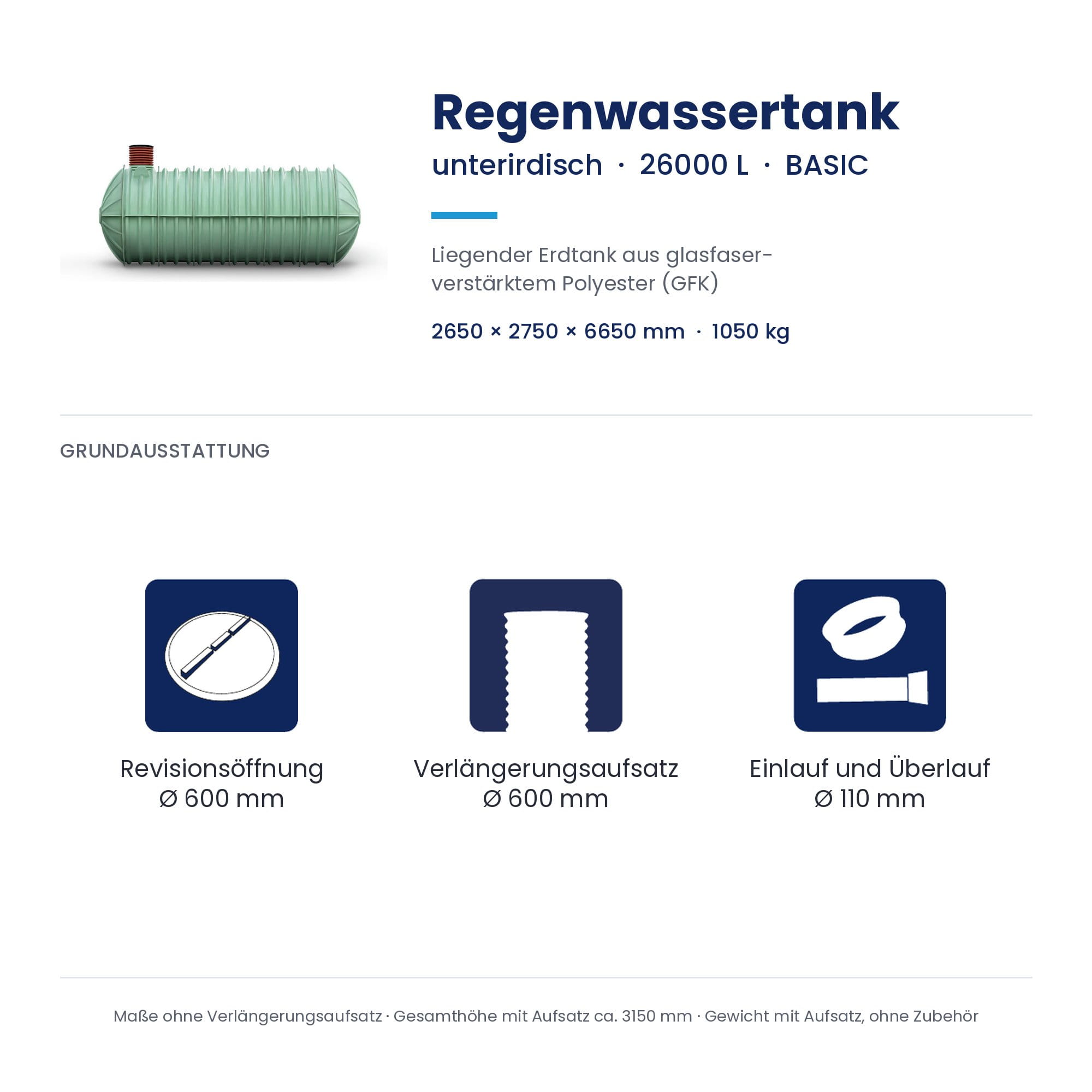 Regenwasserstank, Unterirdisch, Glasfaserverstärkt, Polyester, GFK