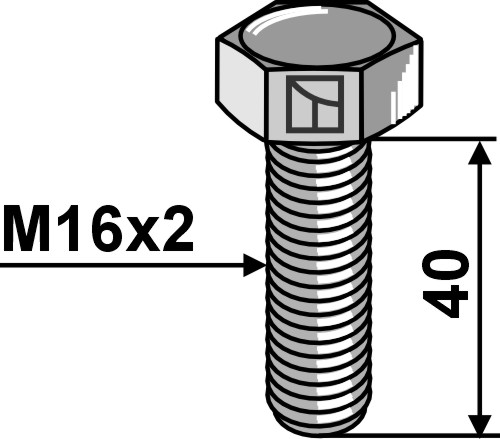 Hex bolt M16x2x40 without nut - Zinc plated