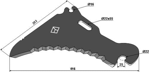 Couteau de fourrage de 416 mm - adapté à Mengele Rotobull, Agrobull / Deutz-Fahr / Veenhuis