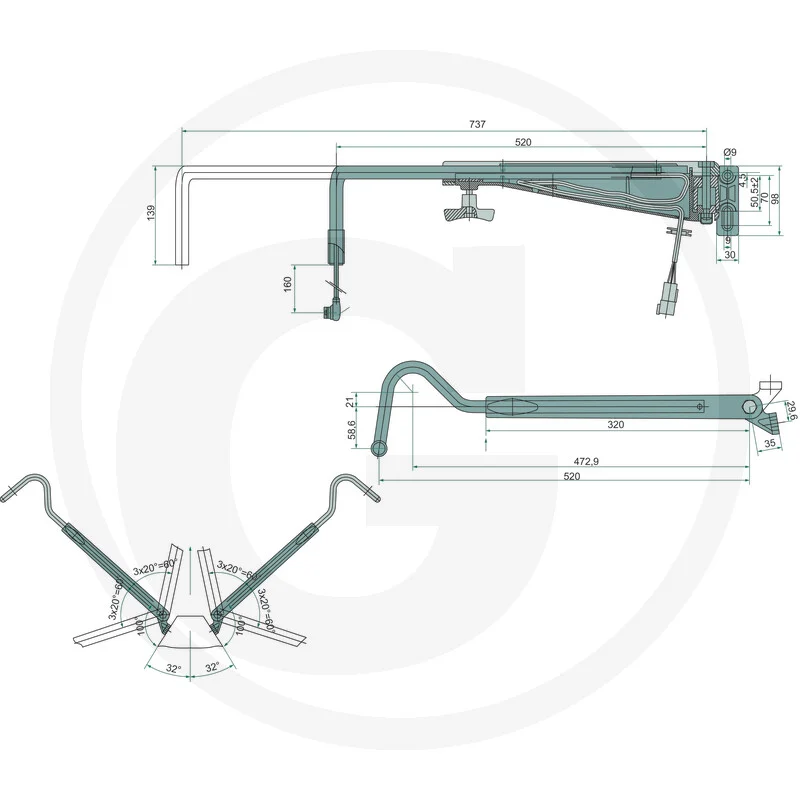 Teleskop Spiegelhalter links - passend zu Claas Ares, Arion, Axion