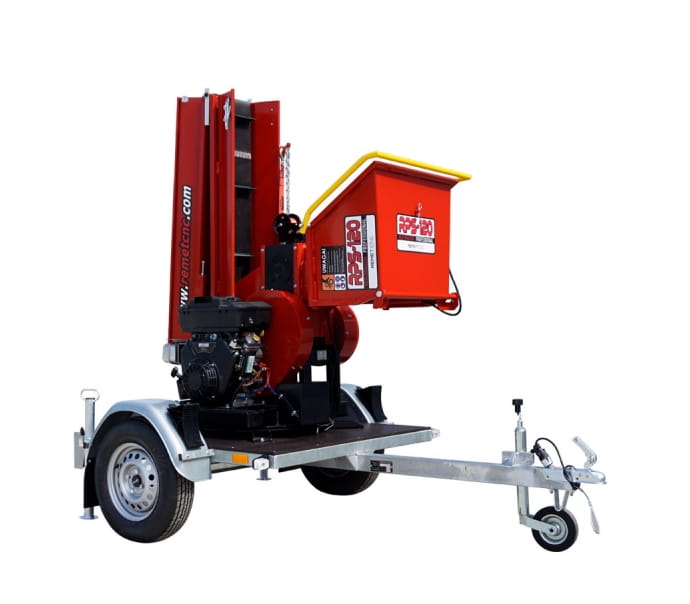 Remet RPS-120 Holzhacker – 27 PS, Drehkranz 360°, 3 m Förderband & Anhänger | Profi Benzin-Hacker