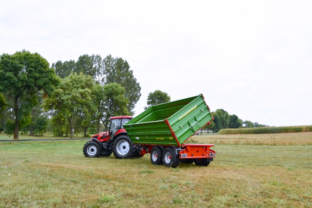 tractor, traktor, grüner anhänger, roter traktort, landwirtschaftliche ausrüstung