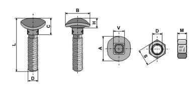 BL29039 Schraube mit ovalem Kopf, Vierkantansatz und Sechskantmutter - M10 - 12.9