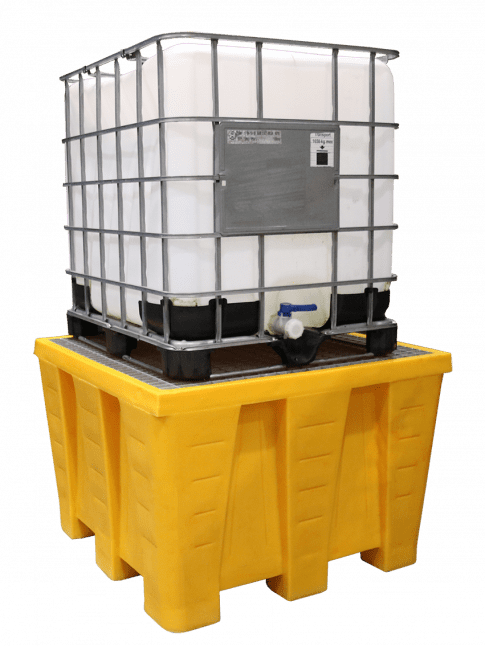 EMP spill containment tray for 1 IBC - 1200 liters - accessible from below | Grating: galvanized steel