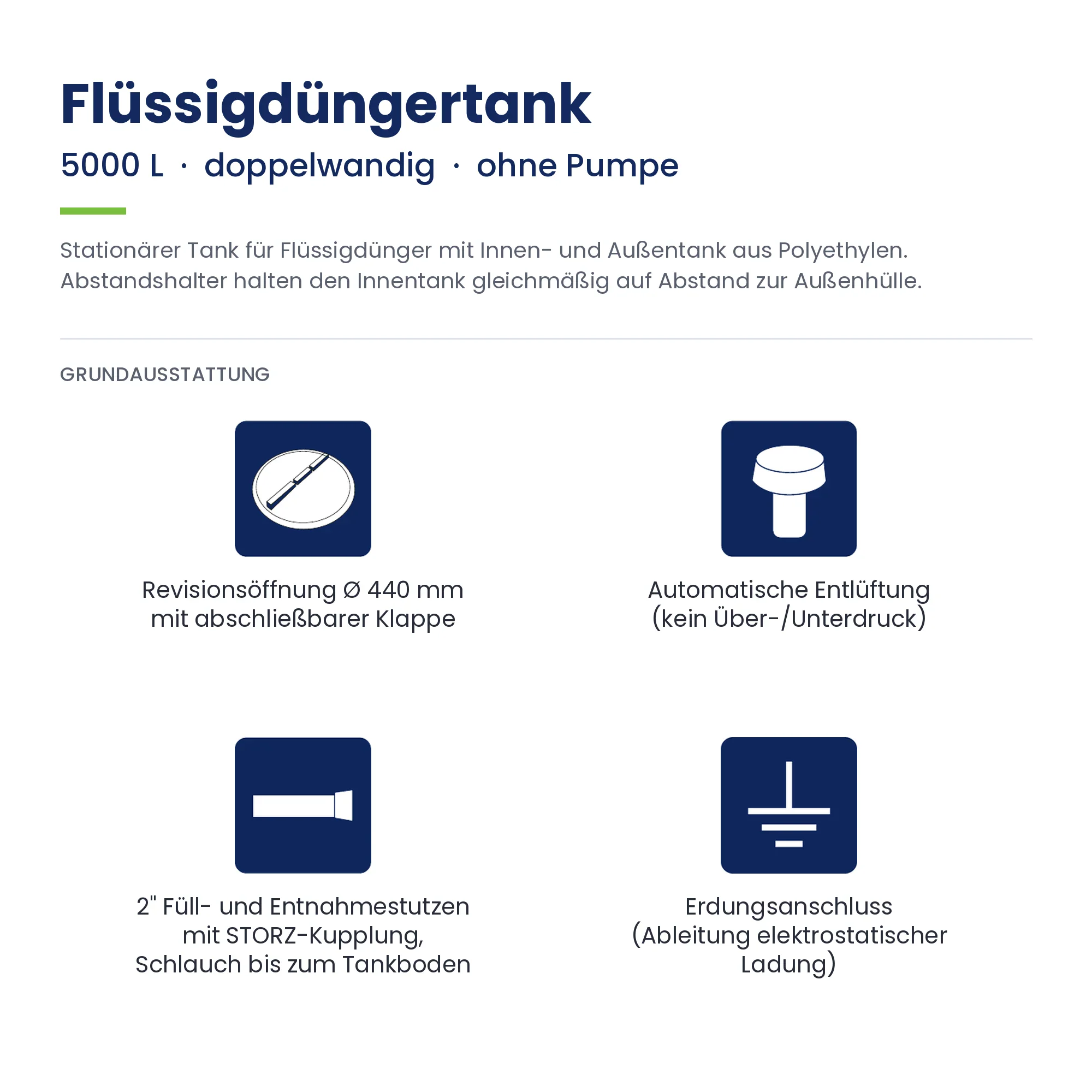 Flüssigdüngertank, 5000 L, doppelwandig, ohne Pumpe, Tank mit Innen- und Außenhülle