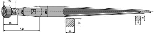 Pointed prong with conical nut
