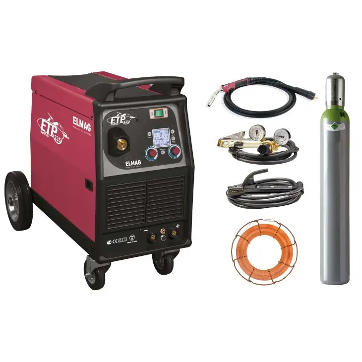 Elmag Mobile Multifunctional Welding Inverter for MIG/MAG, TIG DC and MMA with 19 Synergy Programs, Complete Steel Set