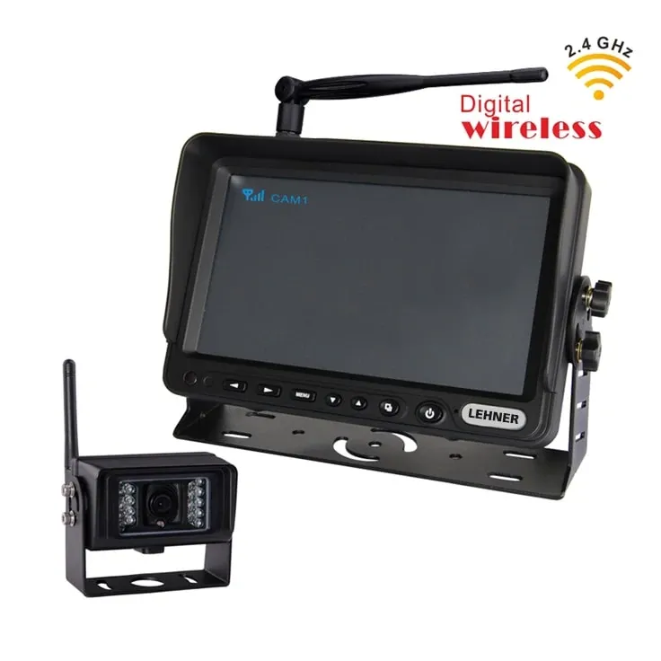 Funk-Rückfahrkamera, Monitor mit LCD, Schwarzes Gehäuse, 2,4-GHz-Funk, Infrarot-LEDs