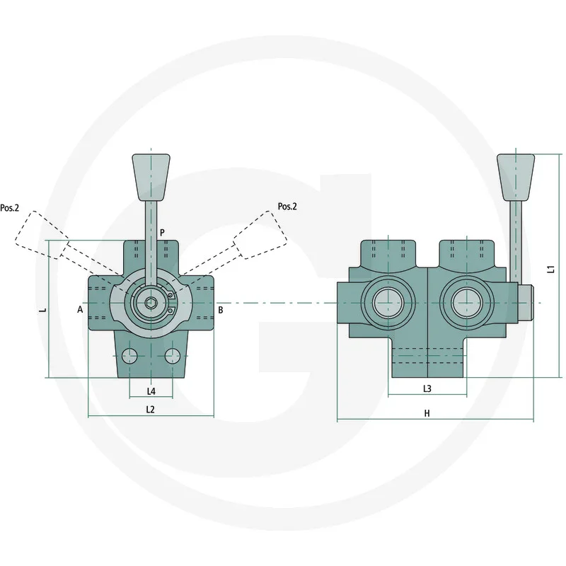 Zwei-Wege-Ventil, geteilte Block, Anschlussblock, manueller Stellarm, Abmessungen