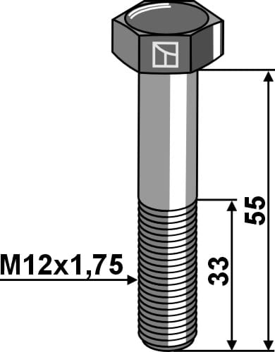 Hex bolt M12x1.75x55 zinc plated - left thread without nut