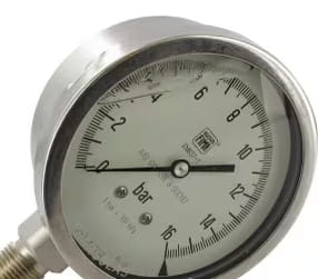 Manometer für Sprayer 0-16 bar - mit Bodenanschluss, glyzeringefüllt, aus Edelstahl