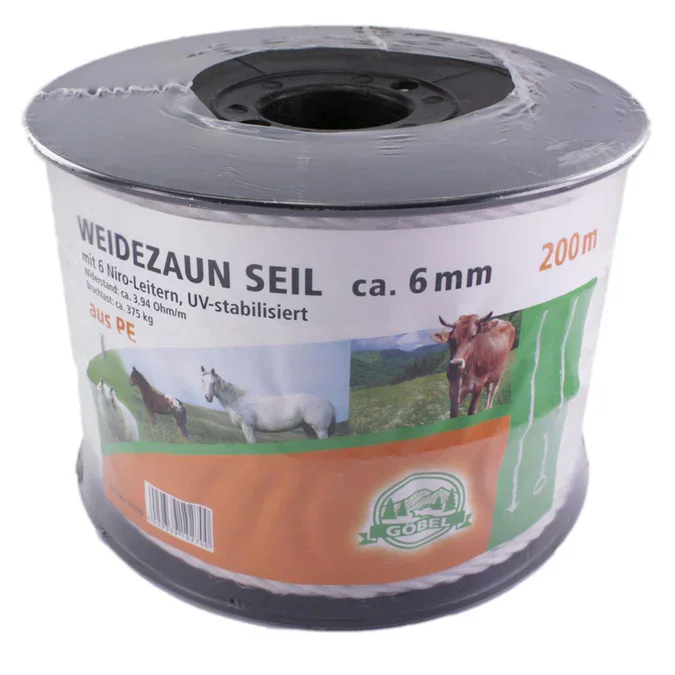 Electric fence rope - 6mm / 200m - white