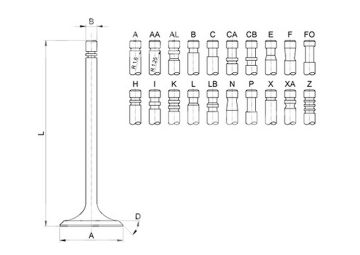 MOTORVENTIL - EINLASS Ø 53.60 x 10.00 mm - L 165.00 mm - 45 °