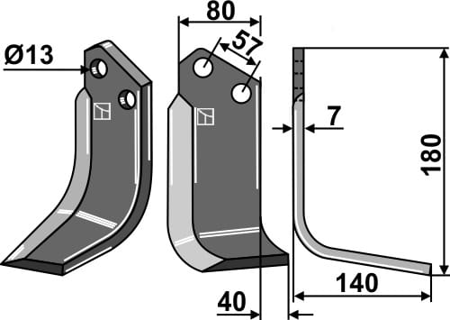 Fräsmesser 180x80mm, rechts - passend zu Agric / Agrator