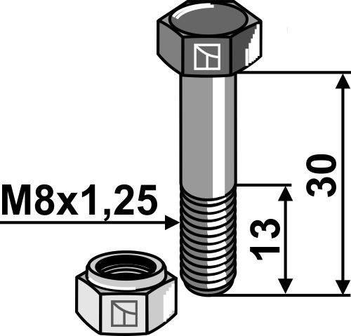 Hex bolt M8x1.25x30 with lock nut
