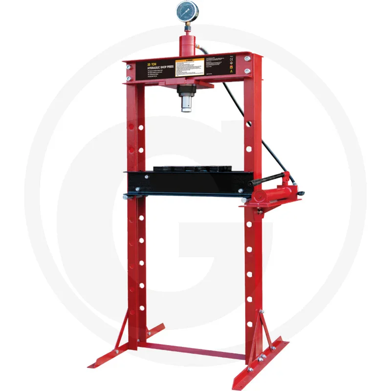 Werkstattpresse 20 t - mit verstellbarem Arbeitstisch. Handpumpenbetätigung, Druckzylinder mit Manometer