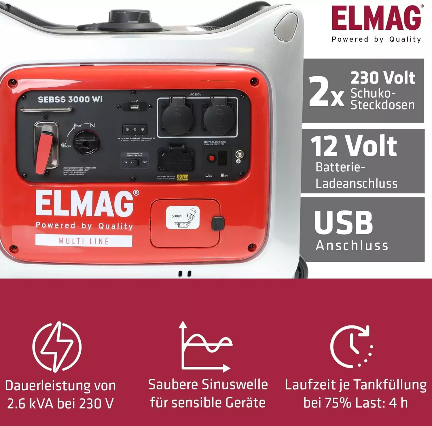 Inverter generator SEBSS 3000Wi with YAMAHA engine MZ175 (super soundproofed)