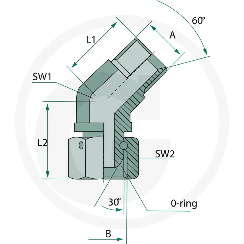 Winkeladapter 45° - IG M12x1,5 / AG M12x1,5