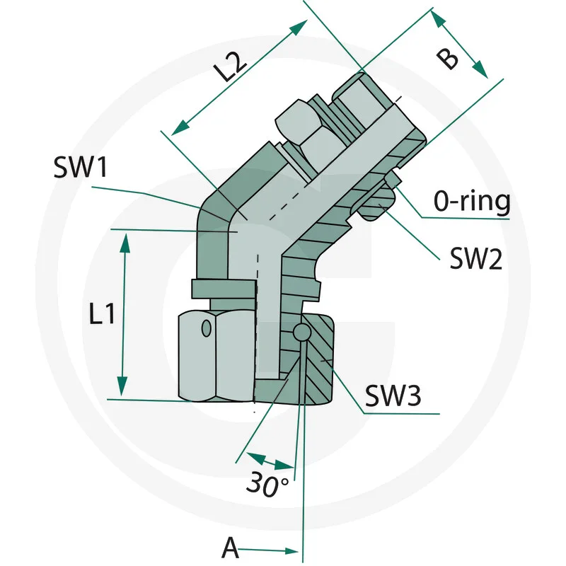 Winkeladapter einstellbar 45° - IG M18x1,5 / AG M16x1,5