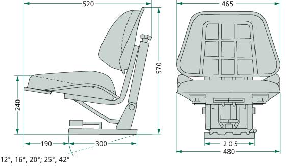 Complete seat - mechanical / PVC / 510mm