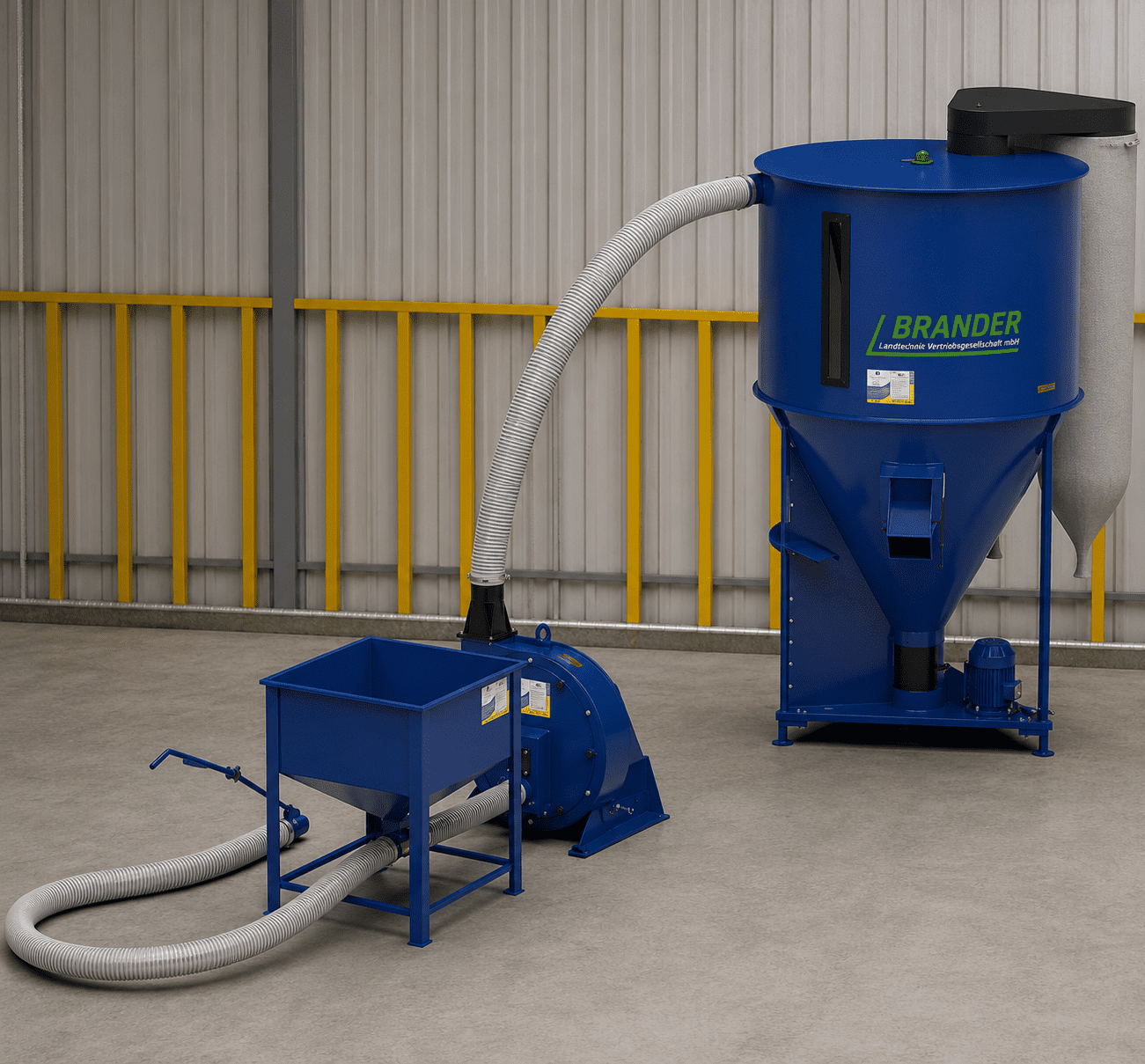 Komplettsystem für Schüttgutverarbeitung – Vorratsbehälter, Hammermühle & Futtermischer