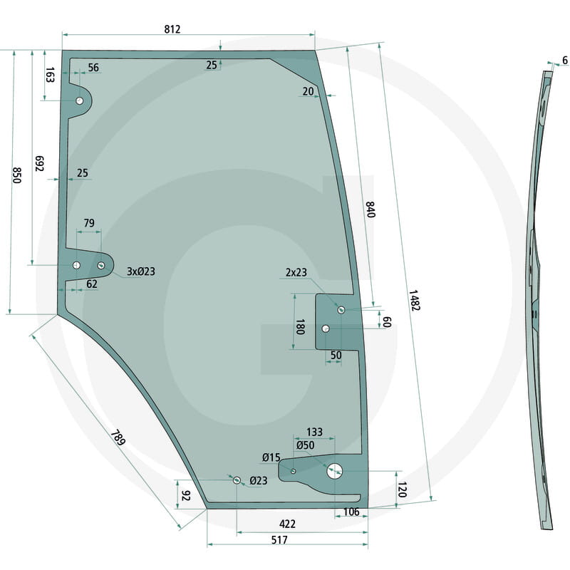 Türscheibe links - passend zu Case IH Magnum, MX / New Holland T8, T8000, TG
