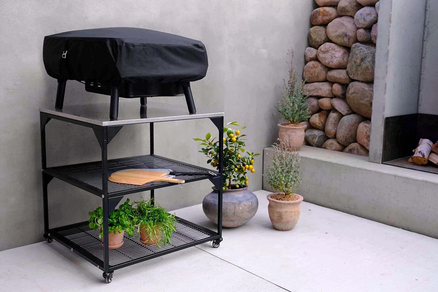 Witt Pizza-Tisch XL - mit Edelstahlplatte und 4 feststellbaren Rädern