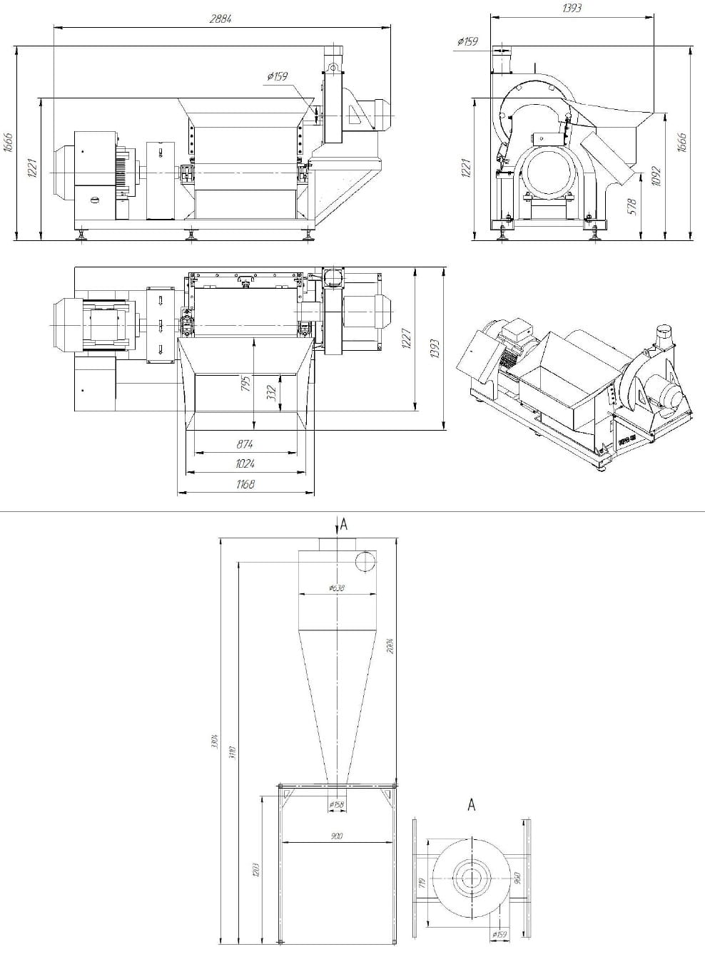 Hammermühlen Komplettsystem für Biomasse, Holz & Futtermittel – 1000 kg/h mit Zufuhrbehälter 5 m³