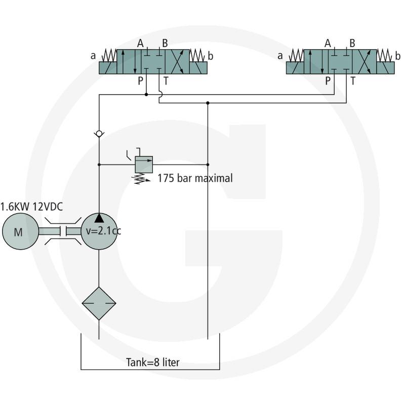 Hydraulik Kompaktaggregat 12V / 1,6kW / 2,1ccm / Steuerung: 2 x 4/3-Wegeventil 12V(DC)