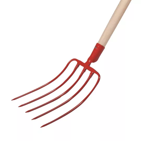 Fourche à 5 dents en acier trempé – dents de 30 cm, manche en bois de 135 cm
