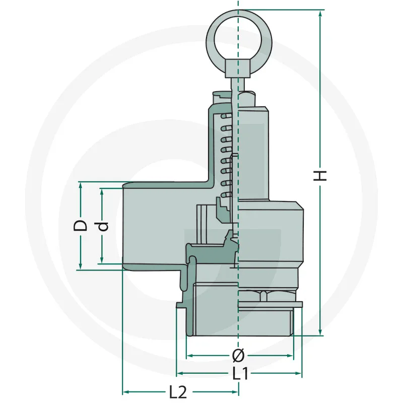 MZ safety valve with hose connection 44mm - 1 1/2" - operating pressure 0.3 → 0.8 bar