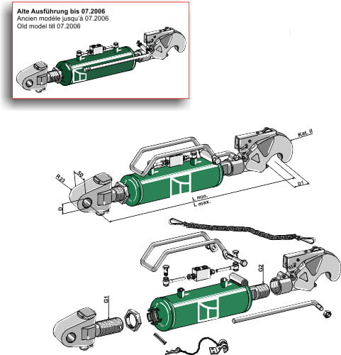 BL13035 KAT II Hydraulischer Oberlenker mit Fanghaken und Gelenkkopf
