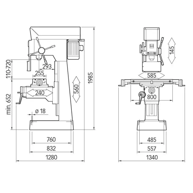 Elmag TCS 50 E drilling and milling machine - 50 mm drilling capacity in steel, electronic speed controller, swiveling coordinate table