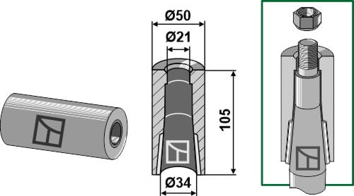 ET10361 Einschweissbuchse für Zinken mit Verdrehsicherung