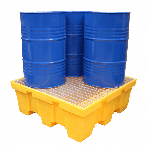 EMP  quadratische Auffangwanne für 4 Fässer – 450 Liter | Gitterrost: verzinkter Stahl