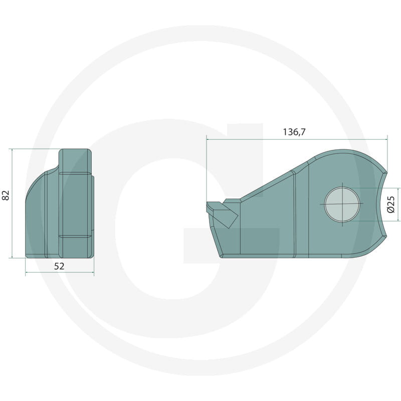 Carbide flail, left, hard metal - compatible with Prinoth