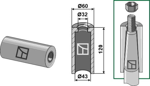 ET45840 Einschweissbuchse für Grossballenzinken M28