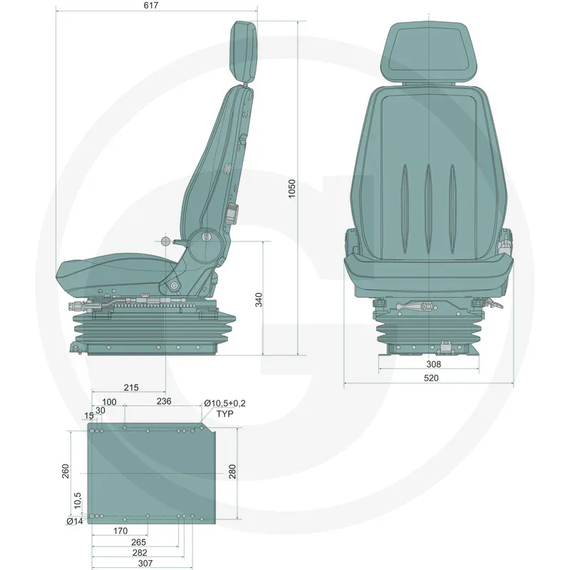 PROBOSS tractor driver's seat 520mm - mechanically sprung