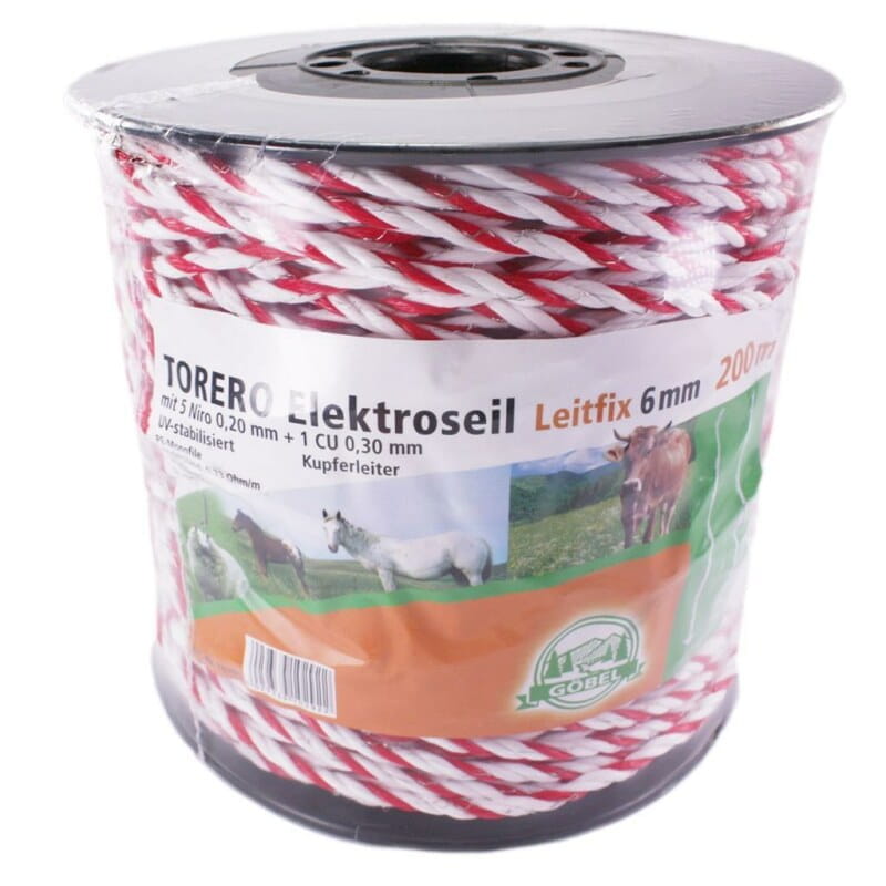 10292 Weidezaunseil / Elektroseil weiß-rot - 6mm / 200m