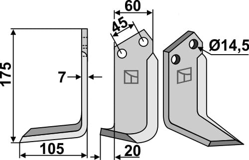Fräsmesser 175x60mm, links - passend zu Maletti, Kverneland