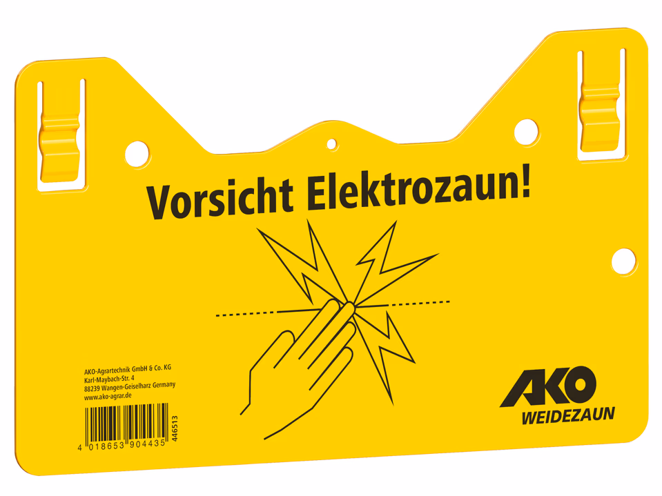 Warning sign "hook-in", printed on both sides, German