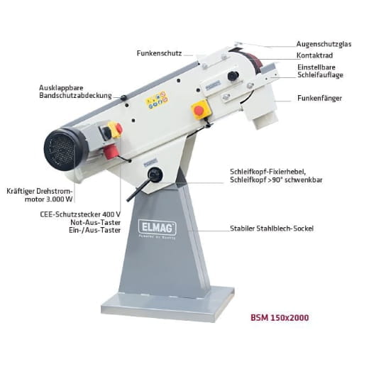 Elmag belt sander - 150x2000mm / 400V