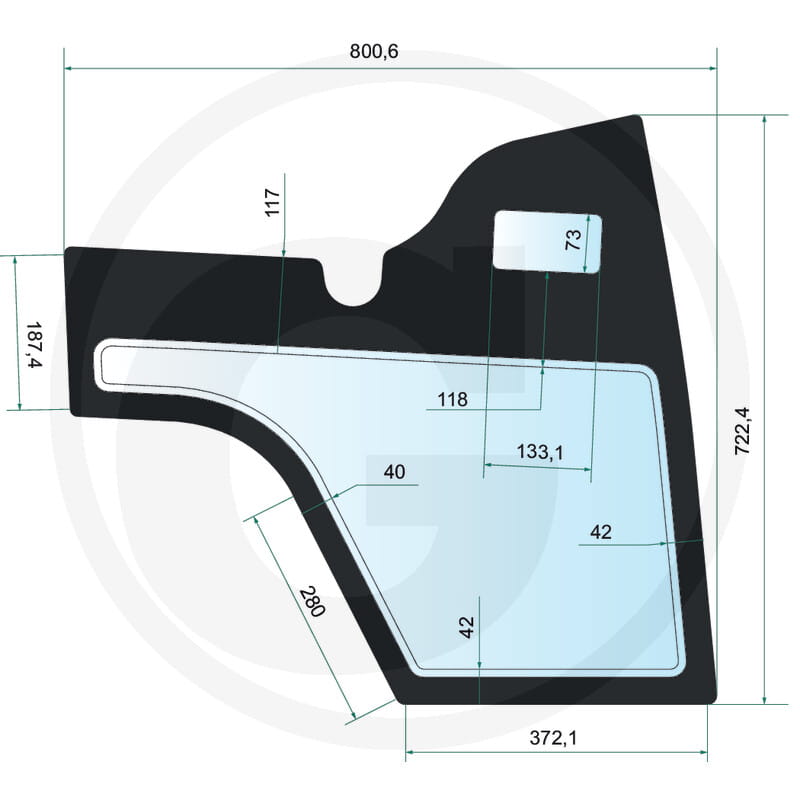 Türscheibe links unten - passend zu Weidemann 1280, 1350 CX45, 1370 CX50, 1380, 1880